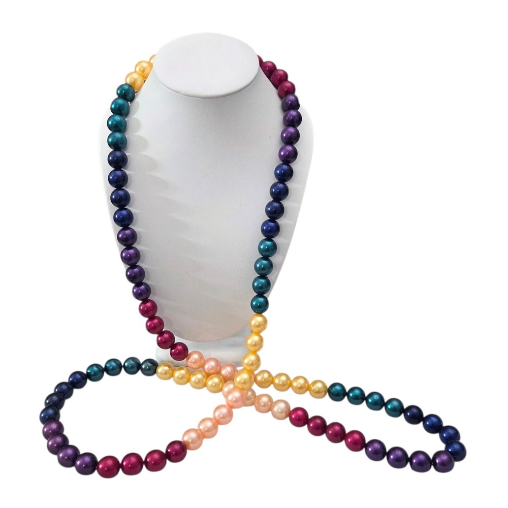 Vintage Multicolored Beaded Long Strand Necklace Big‎ Acrylic Beads Rainbow 29"